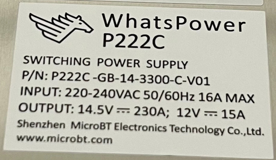 Whatspower P222C Catu Daya PSU untuk Whatsminer M30s M31s M32